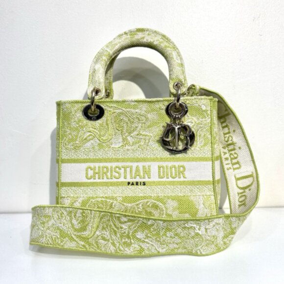 CHRISTIAN DIOR LADY D-LITE TOILE DE JOUY REVERSE EMBROIDARY 2WAY BAG - Green - Picture 1 of 8